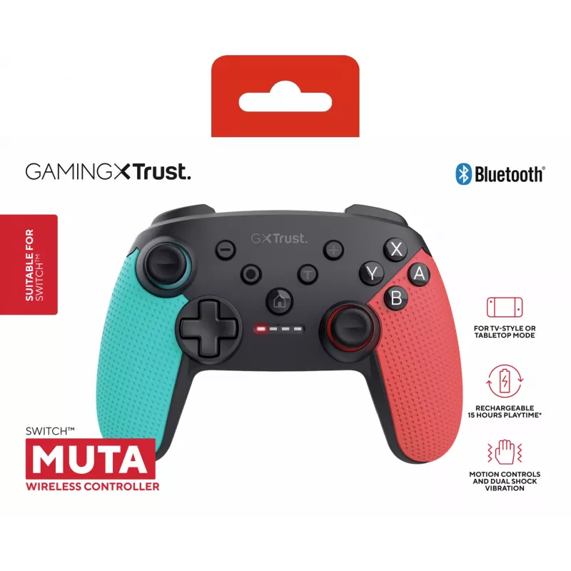 Trust GXT 1246B Muta čierna, modrá, červená Bluetooth gamepad Nintendo Switch, Nintendo Switch Lite
