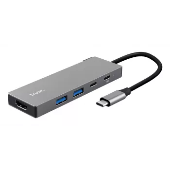 USB Type-C hub TRUST 26062 — HDMI + USB 3.2 Gen 1 Type-A & Type-C, sivý, 5 portov