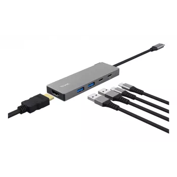 USB Type-C hub TRUST 26062 — HDMI + USB 3.2 Gen 1 Type-A & Type-C, sivý, 5 portov