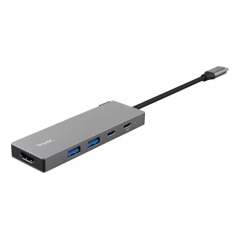 USB Type-C hub TRUST 26062 — HDMI + USB 3.2 Gen 1 Type-A & Type-C, sivý, 5 portov