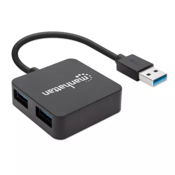 Manhattan USB-A 4-port hub, 4x USB-A porty, 5 Gbps (USB 3.2 Gen1 aka USB 3.0), USB napájaný (nie je potrebný externý napájací zdroj). Rýchle nabíjanie: 1 port až do 0,9 A; nabíjanie na 4 portoch vyžaduje externý napájací zdroj (nie je súčasťou balenia), zodpovedá ST4300MINU3B
