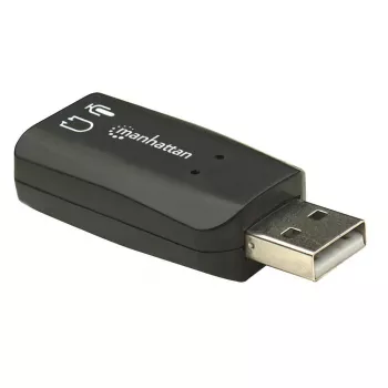 Manhattan USB-A zvukový adaptér, USB-A na 3,5 mm mikrofónový vstup a audio výstup, 480 Mbit/s (USB 2.0), podporuje 3D a virtuálny 5.1 Surround Sound, Hi-Speed USB, čierny, trojročná záruka