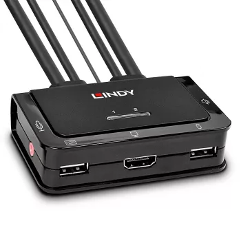 Lindy 2-portový HDMI 4K30, USB 2.0 a audio kábel KVM prepínač, 1920 x 1080 pixelov, čierny
