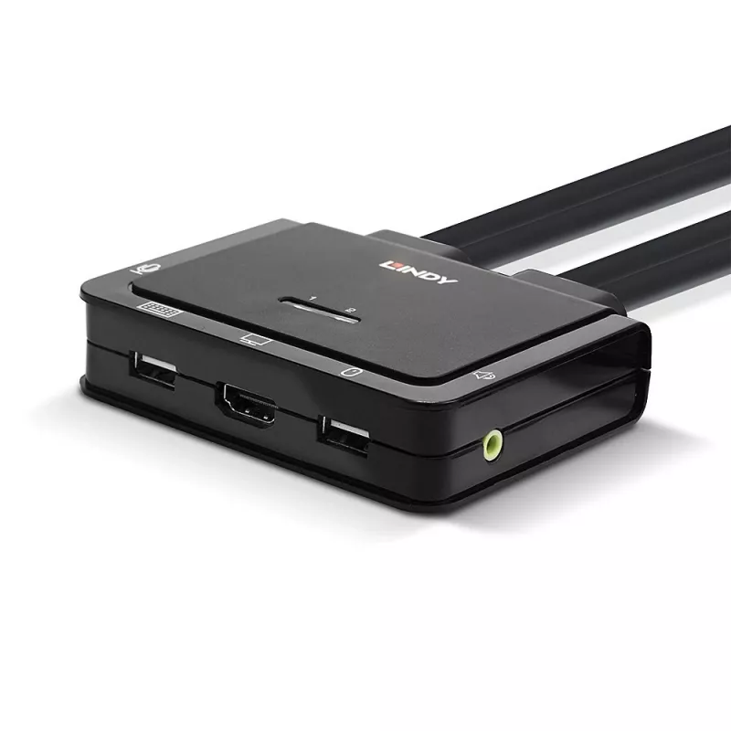 Lindy 2-portový HDMI 4K30, USB 2.0 a audio kábel KVM prepínač, 1920 x 1080 pixelov, čierny
