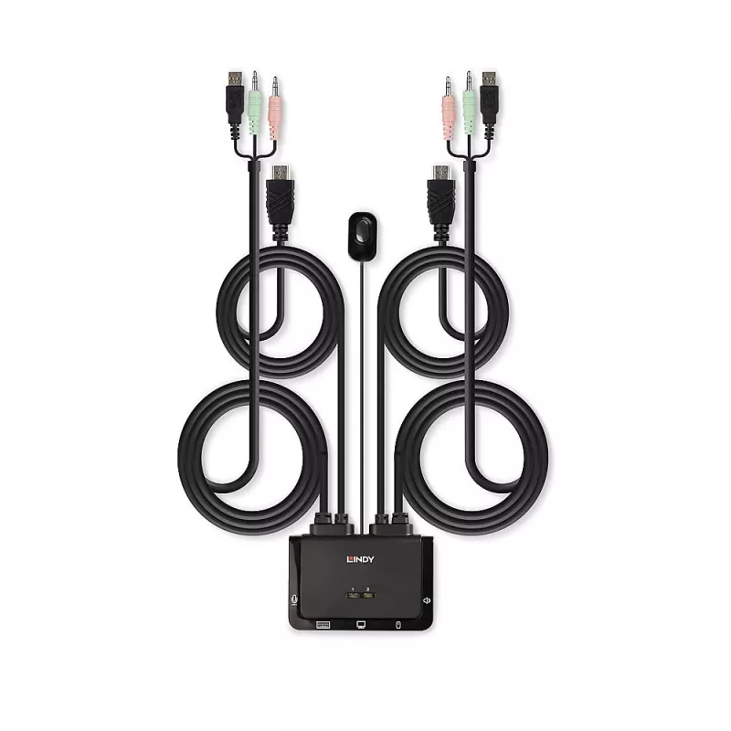 Lindy 2-portový HDMI 4K30, USB 2.0 a audio kábel KVM prepínač, 1920 x 1080 pixelov, čierny