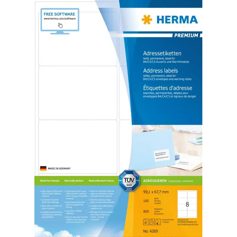 Adresné etikety HERMA Premium A4 99,1x67,7 mm 800 ks