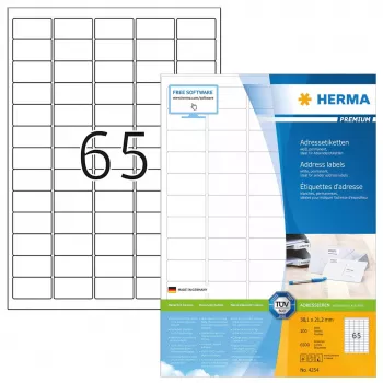 Adresné etikety Premium HERMA A4 38,1x21,2 mm 6500 ks