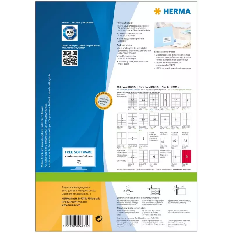 Adresné etikety Premium HERMA A4 99,1x57 mm 1000 ks
