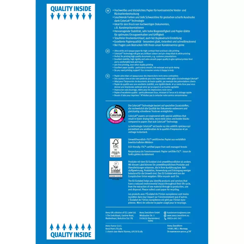 Drukársky papier A4 Avery Bright White Inkjet 500 listov