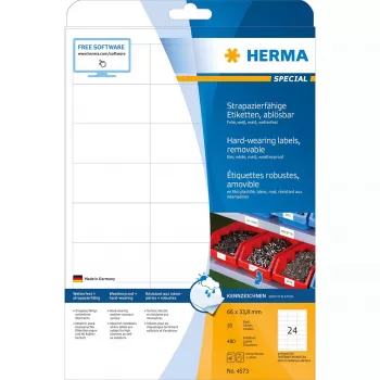 Samolepiace etikety HERMA 4573 odstrániteľné biele 480 ks