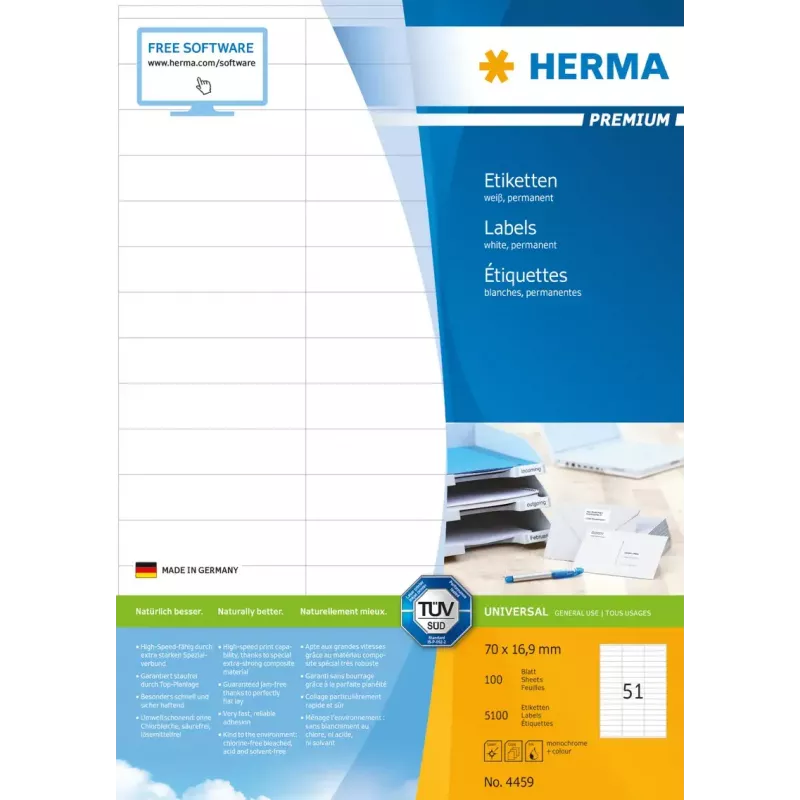 Samolepiace tlačové etikety HERMA Premium A4 70x16,9 mm