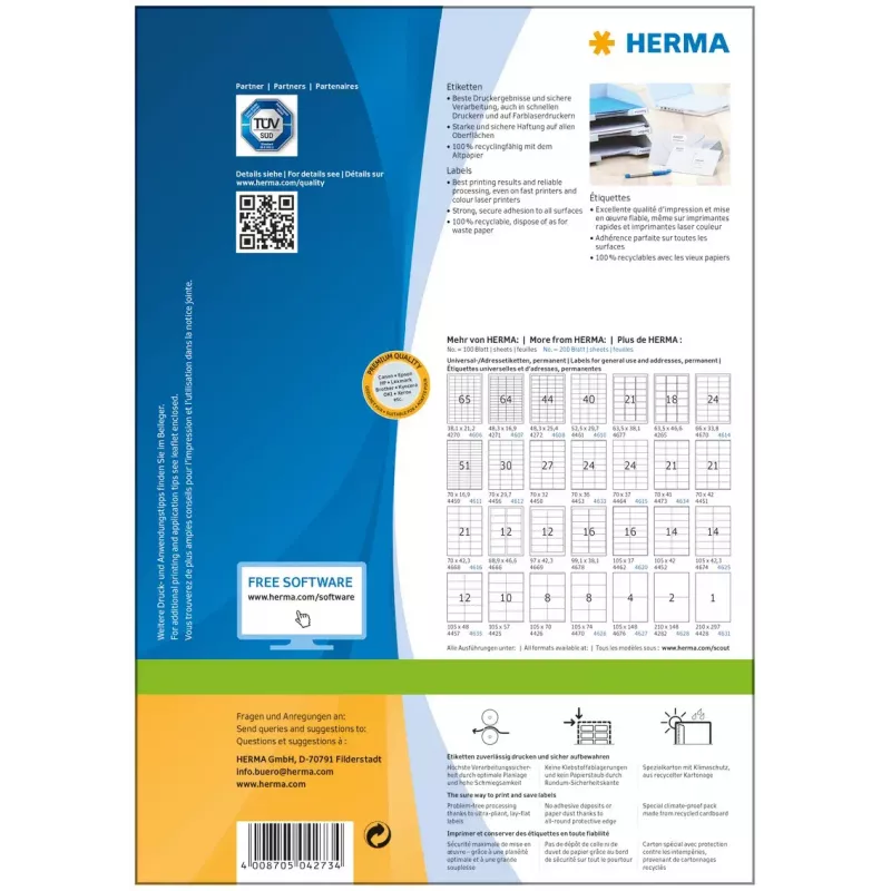 Samolepiace tlačové etikety HERMA Labels Premium A4 52,5x21,2 mm