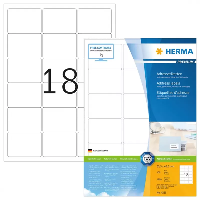 Adresné etikety Premium HERMA 63,5 x 46,6 mm 1800 ks