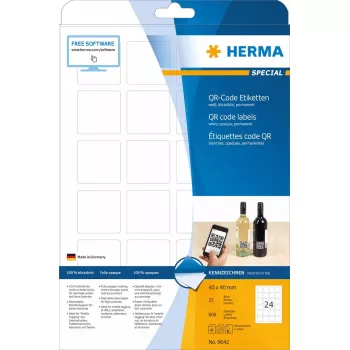 QR kód etikety HERMA 9642 A4 40x40 mm štvorcové biely papier