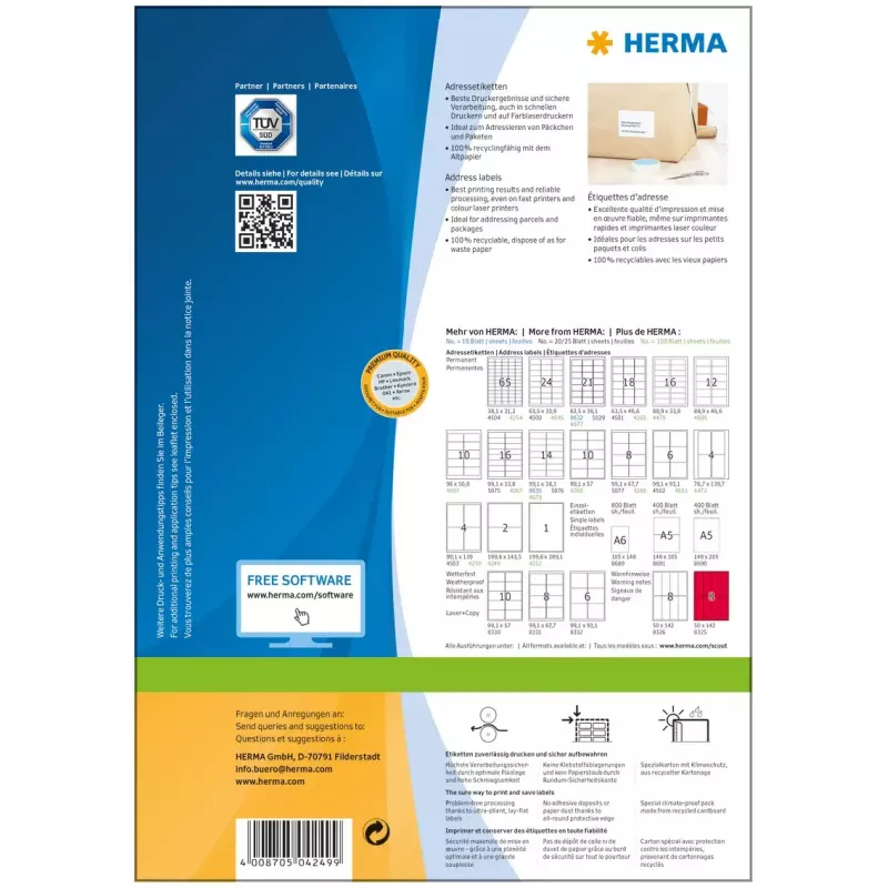 Adresné etikety Premium HERMA A4 199,6x143,5 mm 200 ks