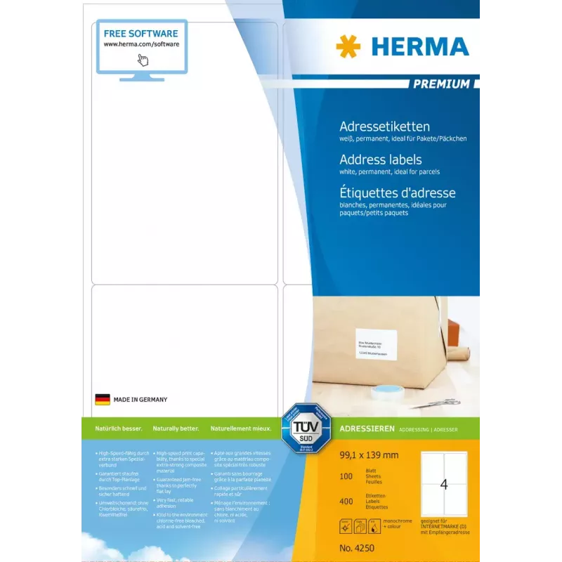 Adresné etikety Premium HERMA A4 99,1 x 139 mm 400 ks