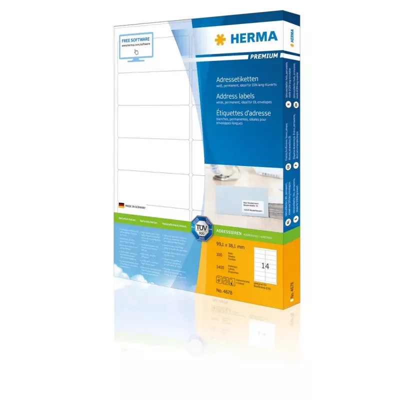 Adresné etikety Premium HERMA A4 99,1x38,1 mm 1400 ks