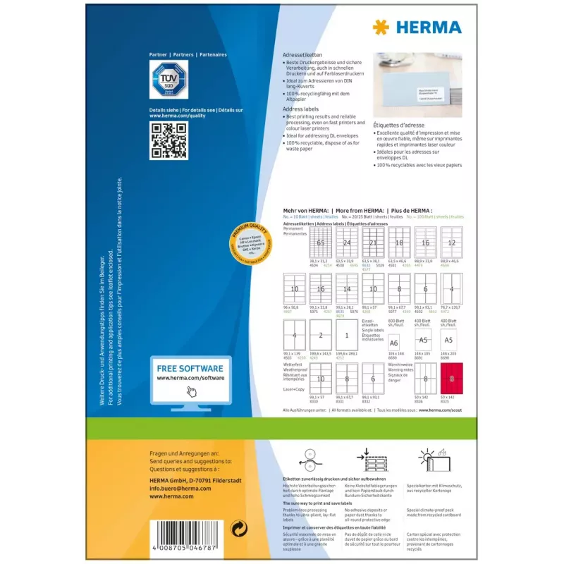Adresné etikety Premium HERMA A4 99,1x38,1 mm 1400 ks