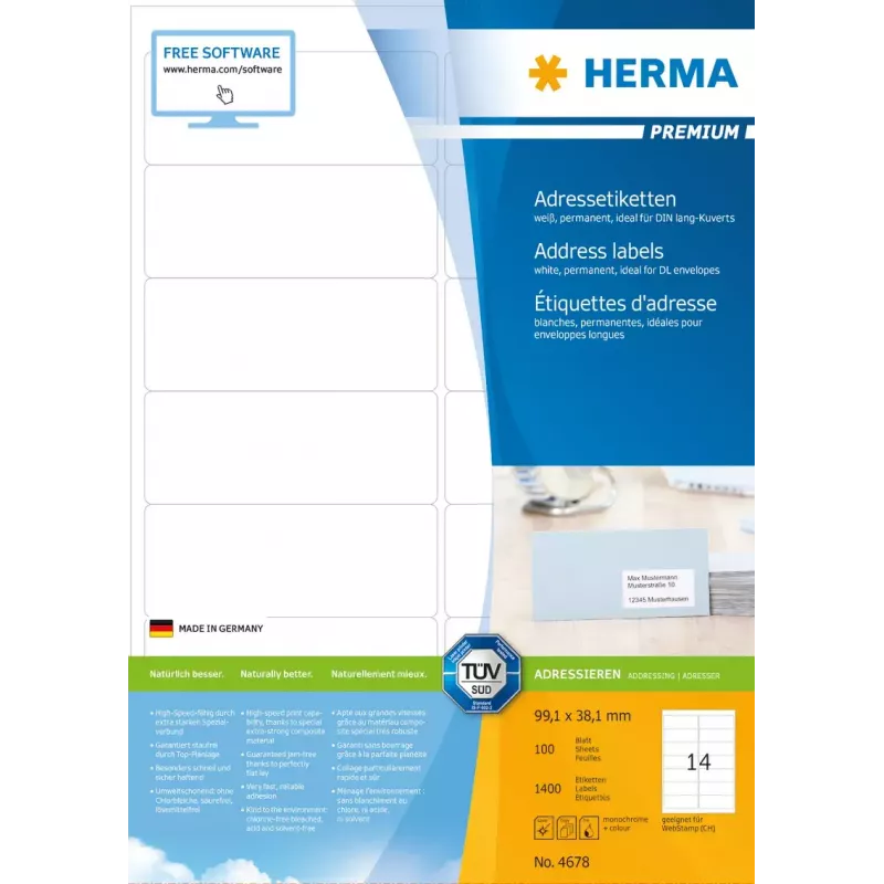 Adresné etikety Premium HERMA A4 99,1x38,1 mm 1400 ks