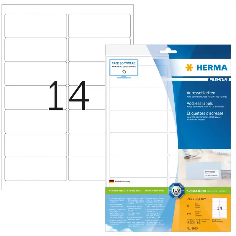 Adresné etikety Premium HERMA A4 99,1x38,1 mm 140 ks
