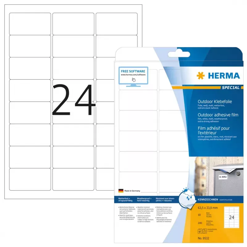 Samolepiaca tlačová etiketa HERMA Labels A4 outdoorová fólia 63,5x33,9 mm