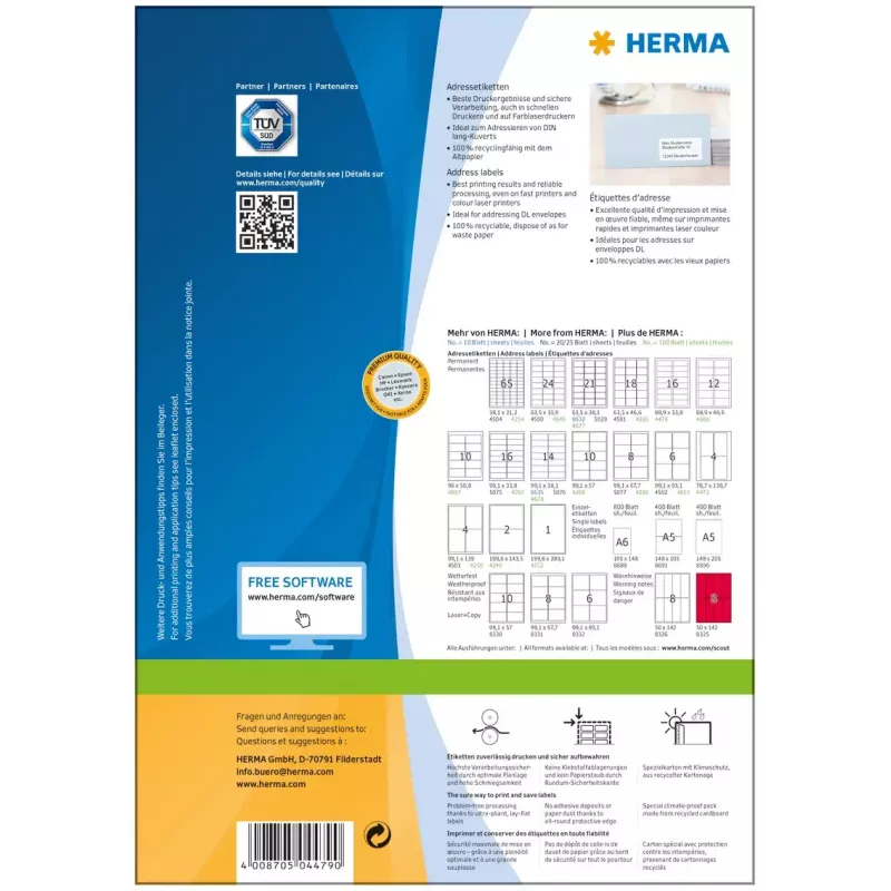 Adresné etikety Premium HERMA A4 88,9x33,8 mm 1600 ks
