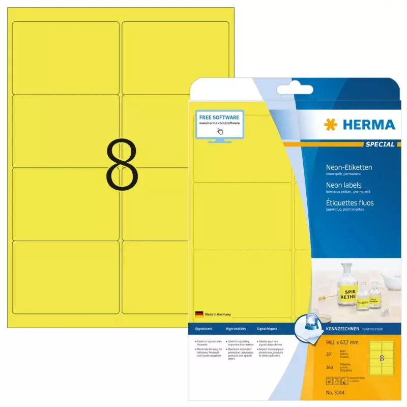 Etikety HERMA Neon A4 99,1x67,7 mm žiarivo žltá 160 ks