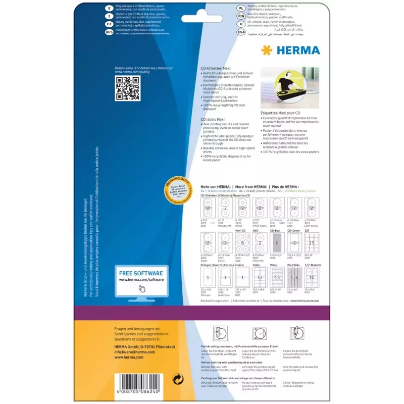 Samolepiaca etiketa do tlačiarne HERMA etikety na CD Maxi A4 Ø 116 mm