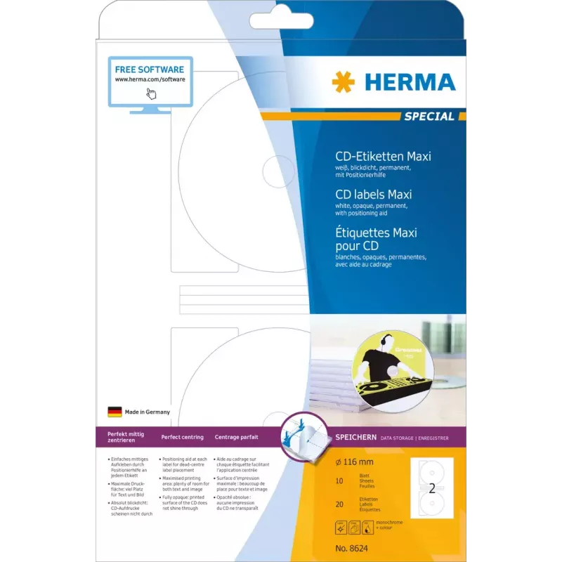 Samolepiaca etiketa do tlačiarne HERMA etikety na CD Maxi A4 Ø 116 mm