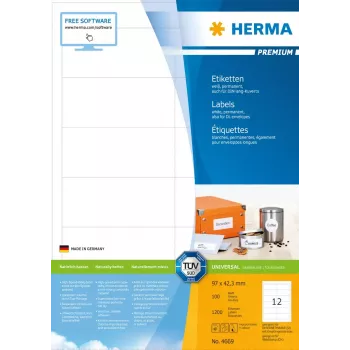Samolepiace etikety do tlačiarne HERMA Labels Premium A4 97x42,3 mm