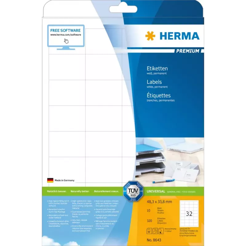Samolepiace etikety HERMA 8643 obdĺžnikové permanentné biela