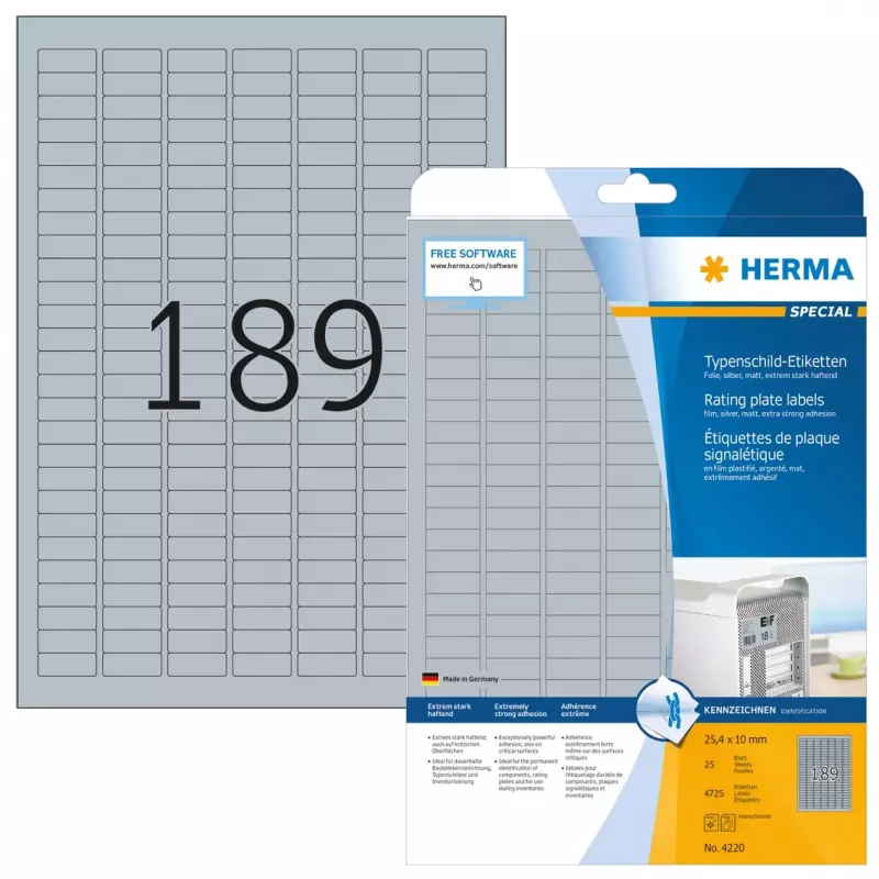 Etikety na typové štítky HERMA 4725 ks A4 25x10 mm strieborná