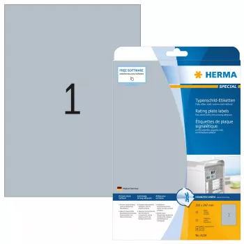 Etikety na typové štítky HERMA 4224 A4 210x297 mm strieborná