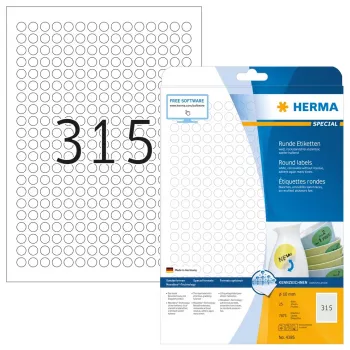 Samolepiace etikety HERMA opätovne odnímateľné A4 Ø 10 mm okrúhle biela