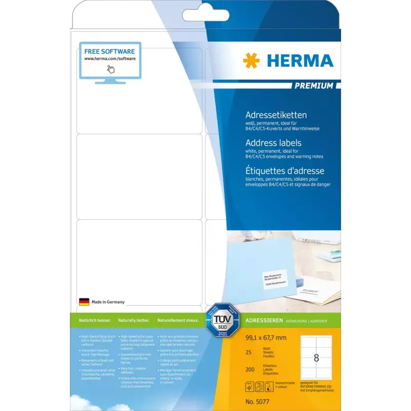 Adresné etikety Premium HERMA 5077 A4 99,1 x 67,7 mm 200 ks