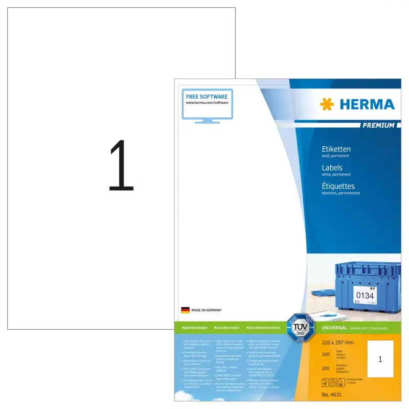 Etikety HERMA Premium A4 210x297 mm biela papier matný 200 ks
