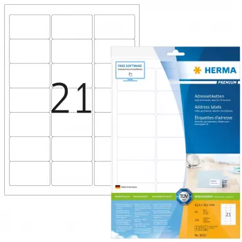Adresné etikety Premium HERMA A4 63,5x38,1 mm 210 ks