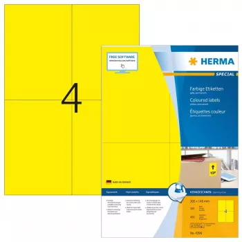 Samolepiace tlačové etikety HERMA Coloured Labels A4 105x148 mm žltá papier matný 400 ks
