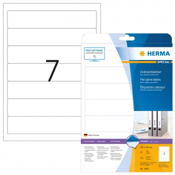 HERMA etikety na chrbát spisových dosiek A4 192x38 mm biela papier matný nepriehľadná 175 ks