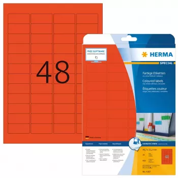 Samolepiace tlačové etikety HERMA Coloured Labels A4 45,7x21,2 mm červená