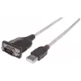 Manhattan USB-A na sériový konvertorový kábel, 45 cm, konektor samec na konektor samec, sériový/RS232/COM/DB9, čip FTDI FT232RL, kompatibilný s Windows 11 (plus predchádzajúce operačné systémy), čierno-strieborný kábel, trojročná záruka, zodpovedá ICUSB2321F.