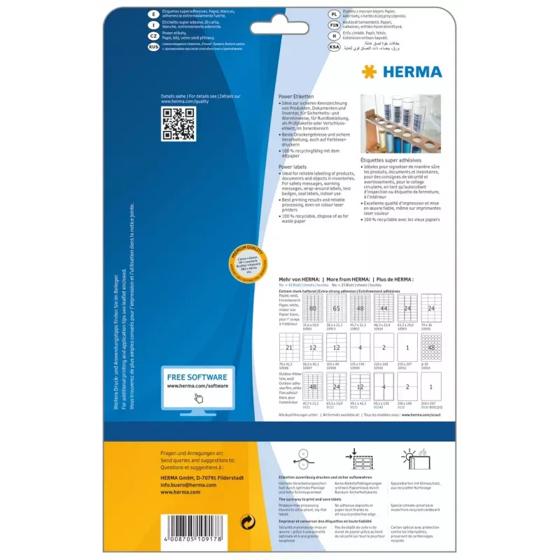 Samolepiace tlačové etikety HERMA A4 37x13 mm biela extra silná priľnavosť 2125 kusov