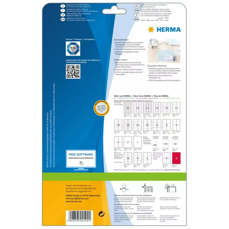 Adresné etikety Premium HERMA A4 63,5x33,9 mm 600 kusov