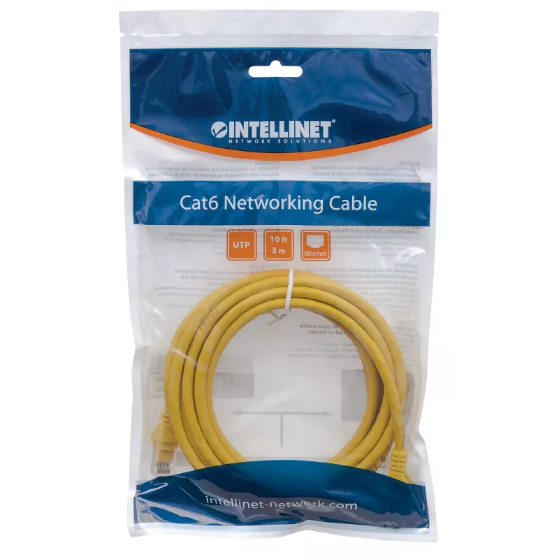 Intellinet sieťový patch kábel, Cat6, 5 m, žltý, CCA, U/UTP, PVC, RJ45, pozlátené kontakty, snagless, zaliate, doživotná záruka