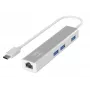 LevelOne gigabitový USB-C sieťový adaptér s USB hubom, káblový, USB Type-C, Ethernet, 1000 Mbit/s, strieborný