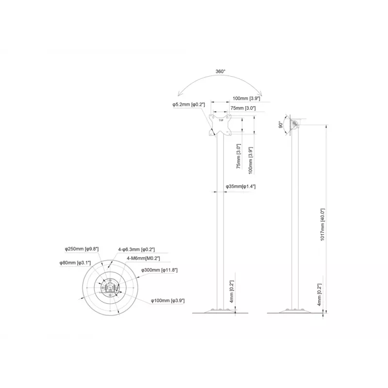 Multibrackets M Pro Series Single Pole Floorbase 10 kg kapacita 17,8-76,2 cm