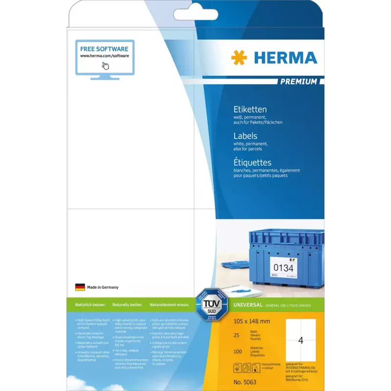 Samolepiaca tlačová etiketa HERMA Labels Premium A4 105x148 mm