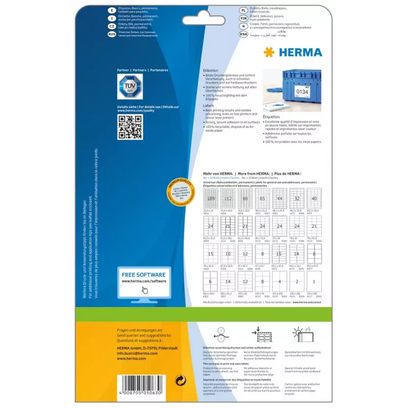 Samolepiaca tlačová etiketa HERMA Labels Premium A4 105x148 mm