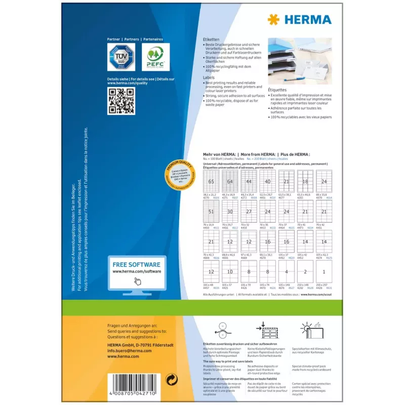 Samolepiace tlačové etikety HERMA Labels Premium A4 48,3x16,9 mm