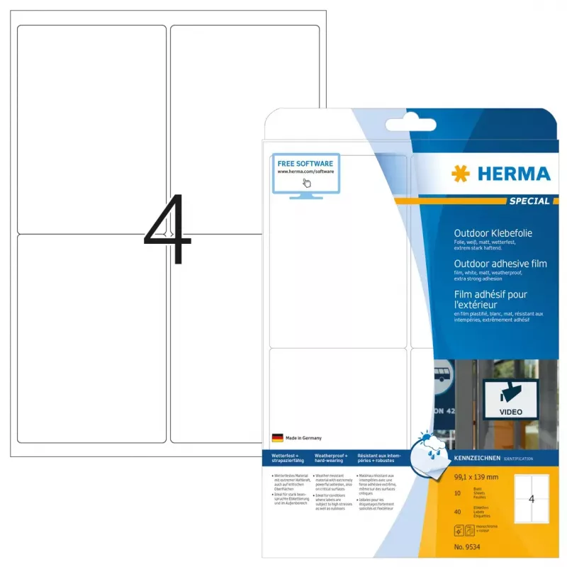 Samolepiaca tlačová etiketa HERMA 9534 A4 outdoorová fólia 99,1 x 139 mm